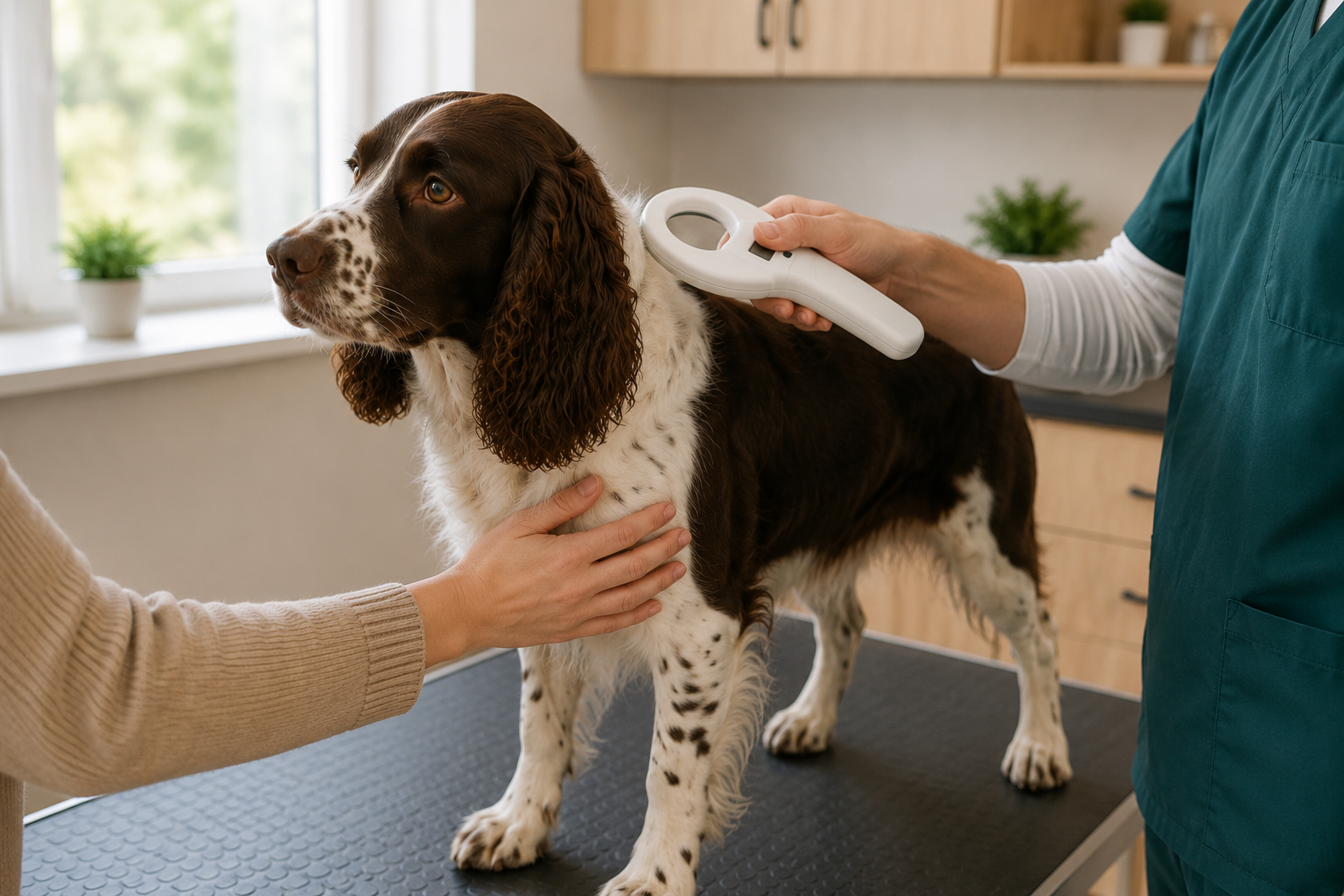 Veterinář kontroluje mikročip psa před jeho zápisem do CEP